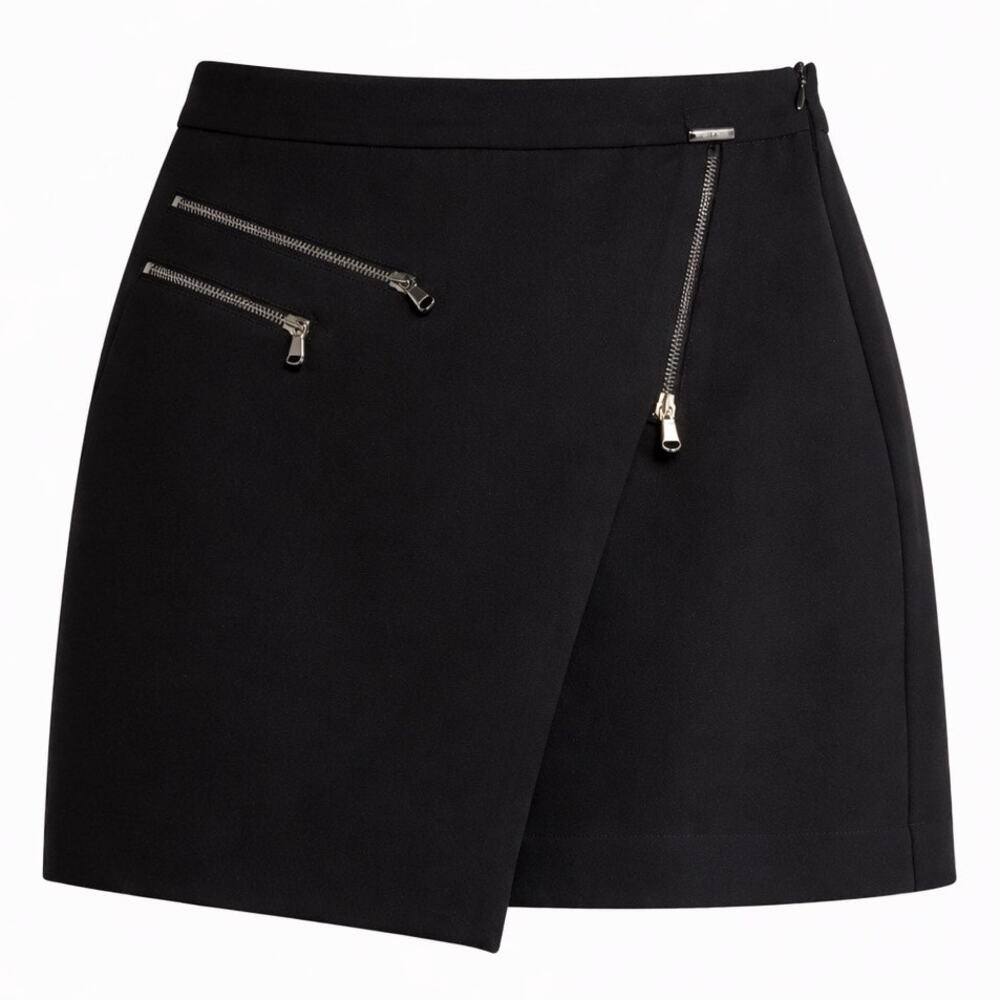 LIU JO Black Zip Detail Mini Skirt Size 40 Made in Italy Designer US Size 6 or 8